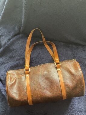 Etro Brown Leather Duffel Bag with Tan Straps
